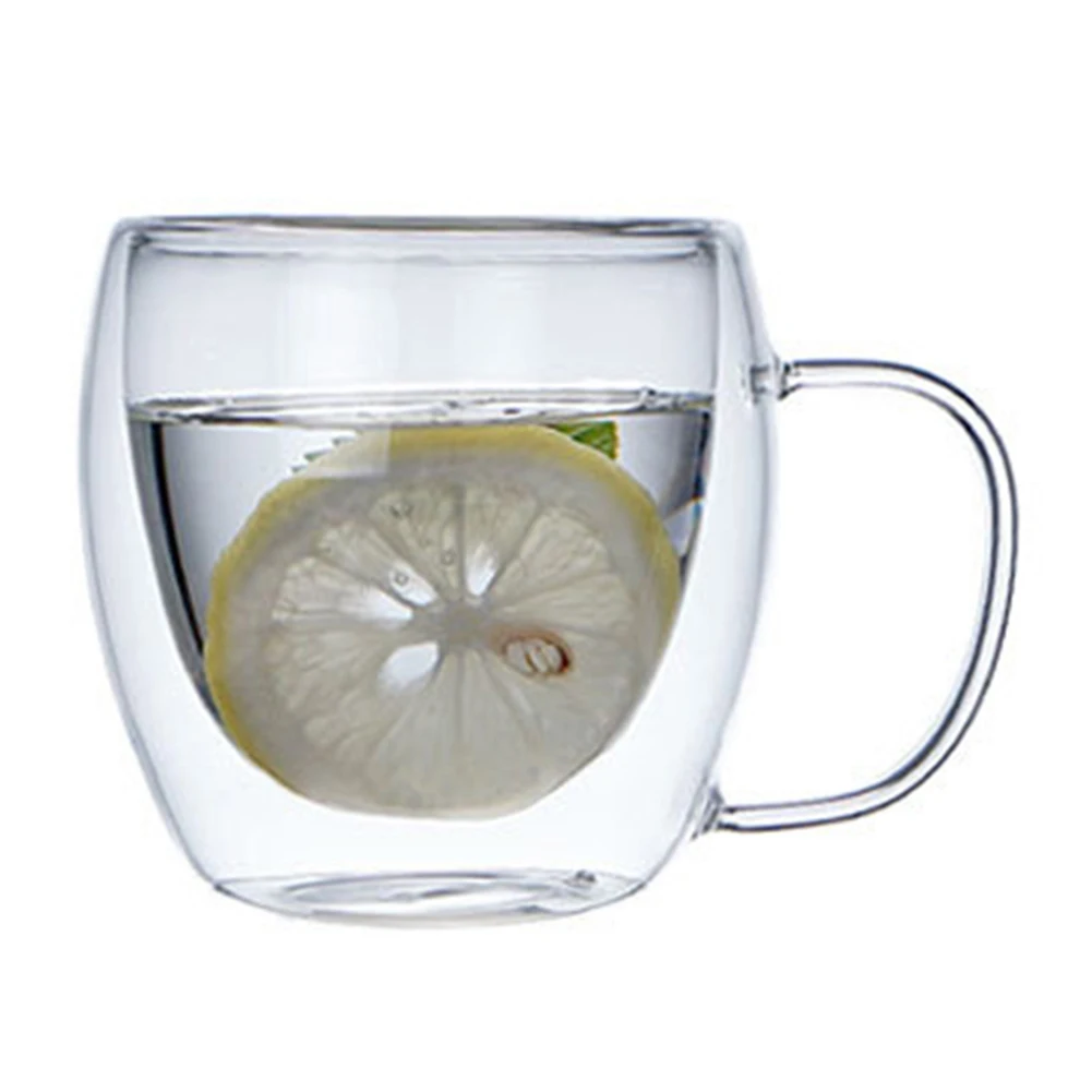 Портативная прозрачная стеклянная чашка для воды, кофейная кружка с двойными стенками, Изолированная ручка, стеклянная чашка, посуда для напитков, кружки для питья