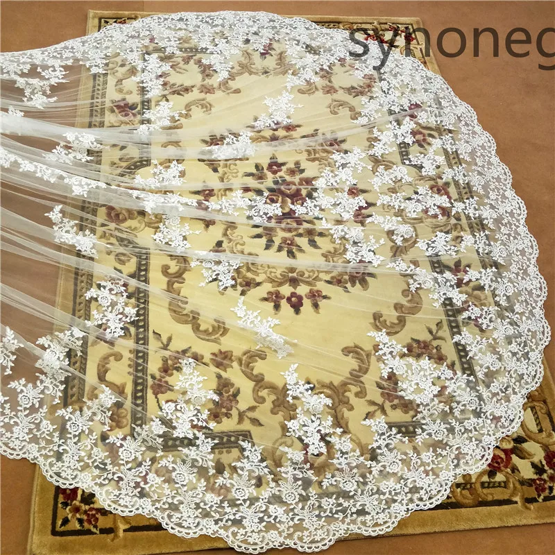 Bridal Veil Cathedral Length 1 Layer Wide Lace Veil Metal Comb New Pattern Wedding Real Photo