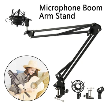 

Foldable Extendable Recording Microphone Holder Suspension Boom Scissor Arm Stand Holder with Mic Clip Table Mounting Clamp
