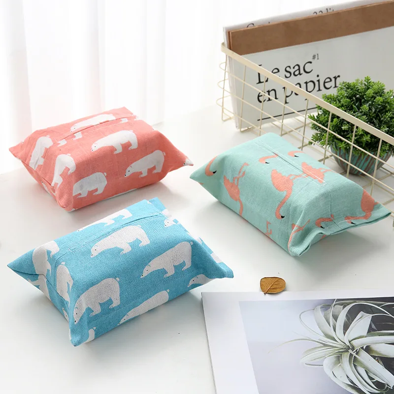Cotton Linen Paper Towel Case Bag Cover Cotton Linen Simple Hipster Animal Tissue Box Restaurant Living Room Kitchen Paper Extra