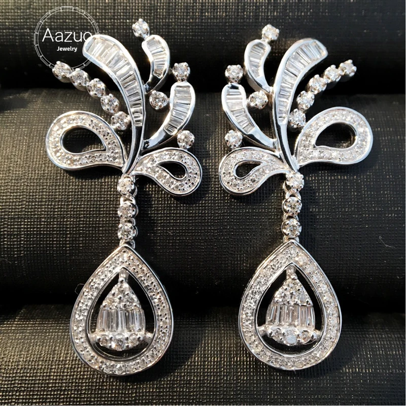 Aazuo Fine Jewelry 18K White Gold Real Diamonds1.2ct Luxury Water Drop Earrings Gift For Women Engagement Party Pure 18k Lock