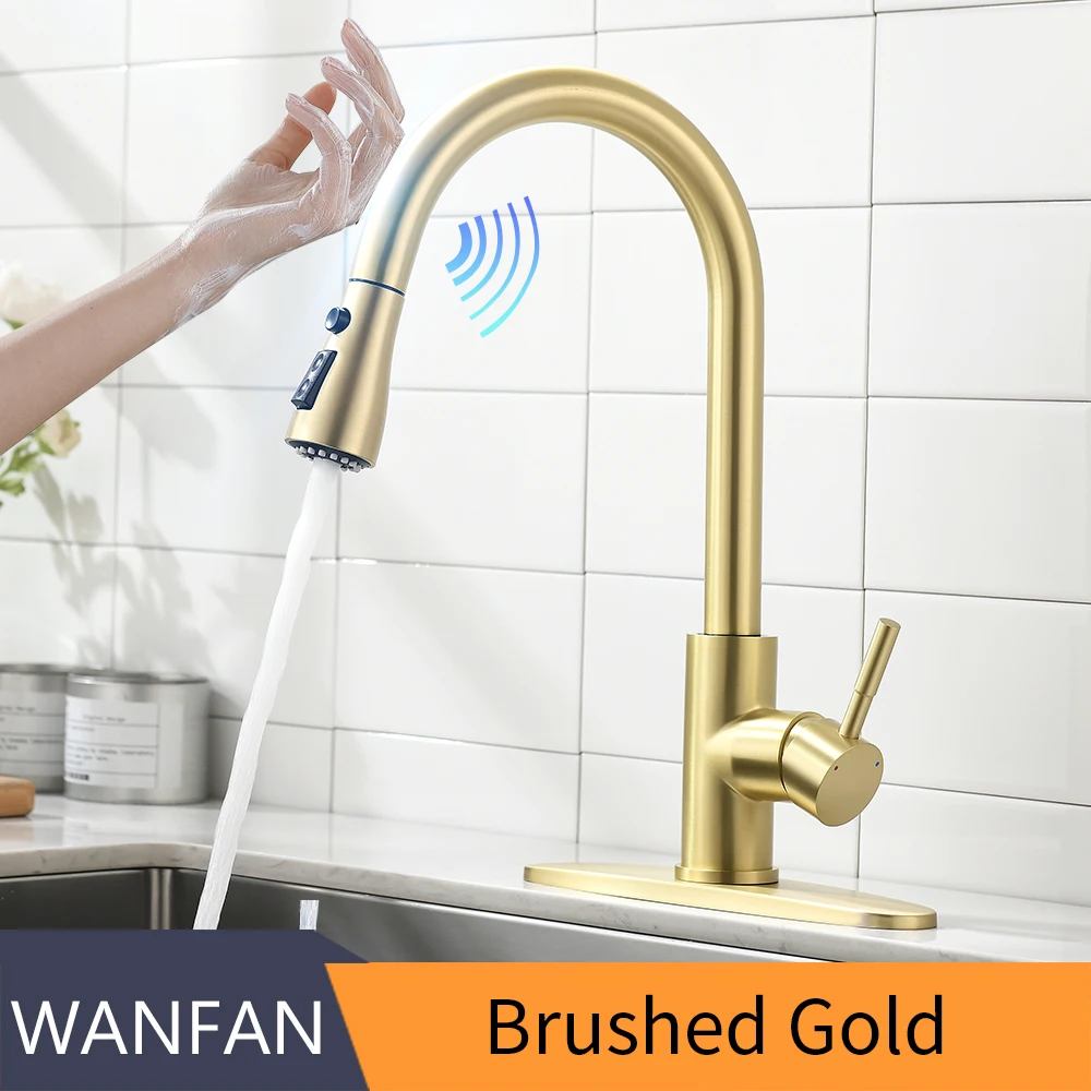 farm sink kitchen Sensor Kitchen Faucets Brushed Gold Smart Touch Inductive Sensitive Faucet Mixer Tap Single Handle Dual Outlet Water Modes 1005J granite kitchen sink Kitchen Fixtures