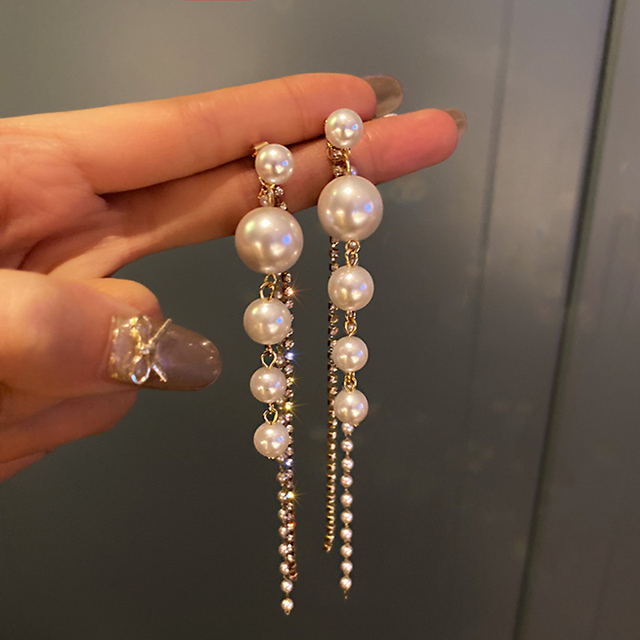 New Fashion Bowknot Oversized Pearl Drop Earrings For Women Shining Crystal Golden Metal Earrings Wedding Party Jewelry