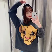 Женская футболка, модная толстовка, толстовки с капюшоном «Король Лев», одежда, пуловер, уличная одежда с рисунком, осень, с капюшоном, большие размеры