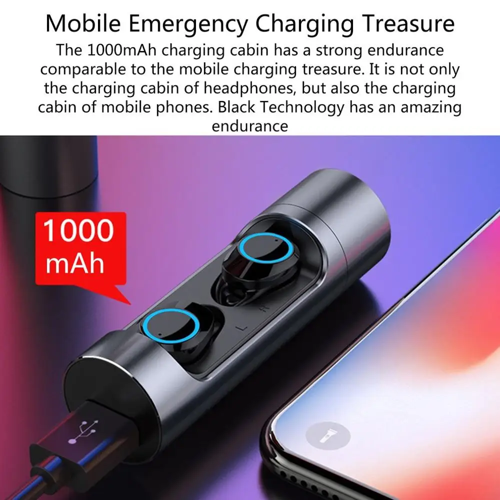 TWS Wireless Bluetooth 5.0 Earphone sport Stereo Earbuds headset power bank for iphone xiaomi