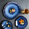 KINGLANG Japanese Style Ceramic Pottery Irregular Dish Plate Ceramic Dinnerware Wholesale Big Flat Plates ► Photo 3/6