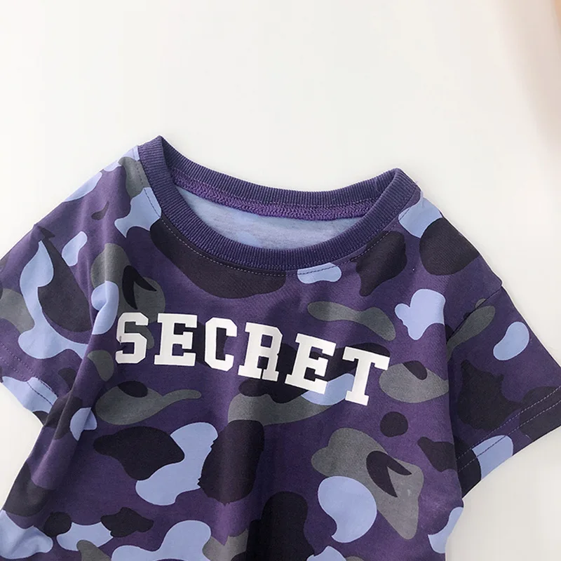 

Ann Mom Childrenswear 2019 Summer New Style BOY'S Handsome Fashion Camouflage Letters Tops Age of 3-5 Baby Short Sleeve T-shirt