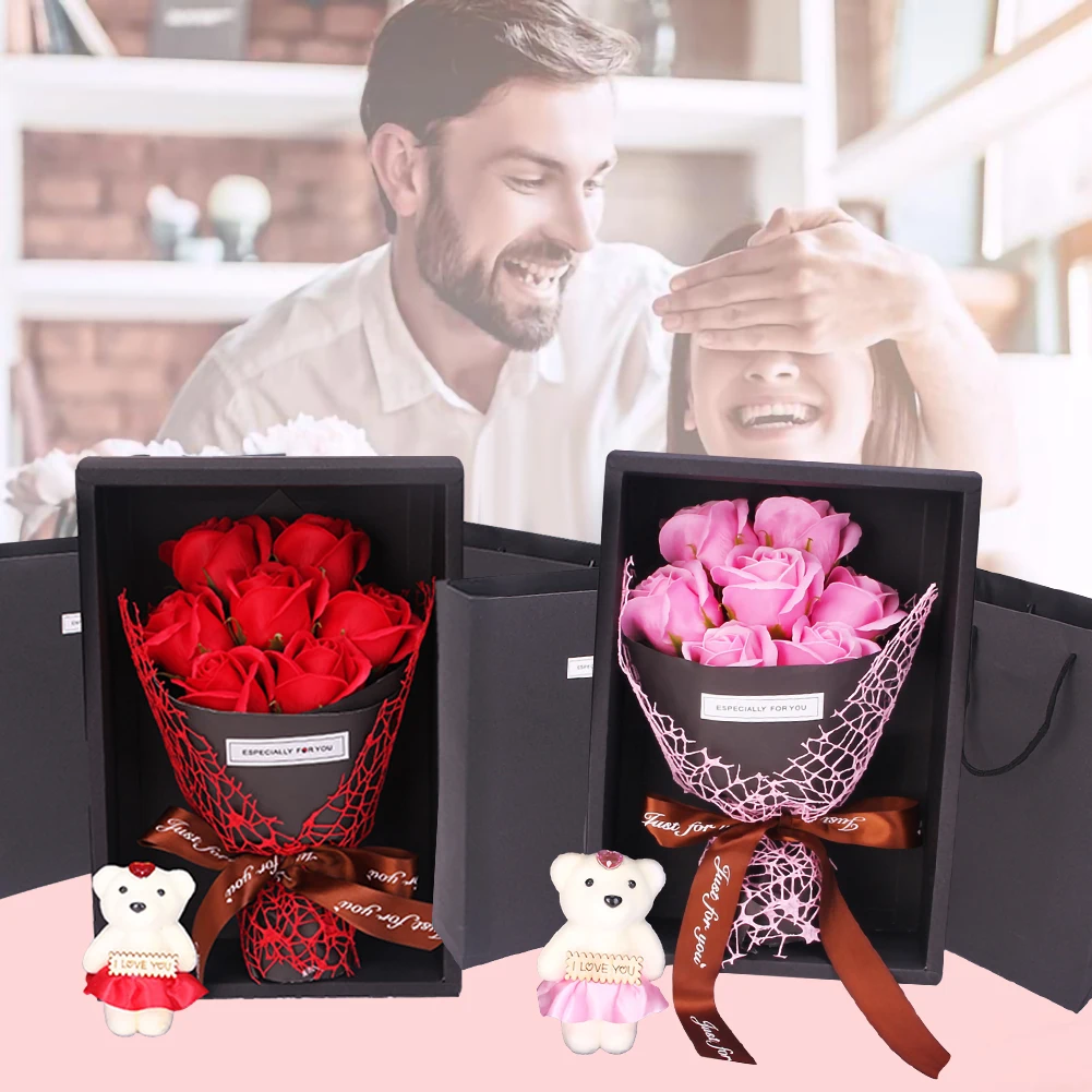 Home Decoration Simulation 7 Rose Soap Flower Gift Box Small Bouquet Christmas Valentine day for wedding decoration gift | Дом и сад