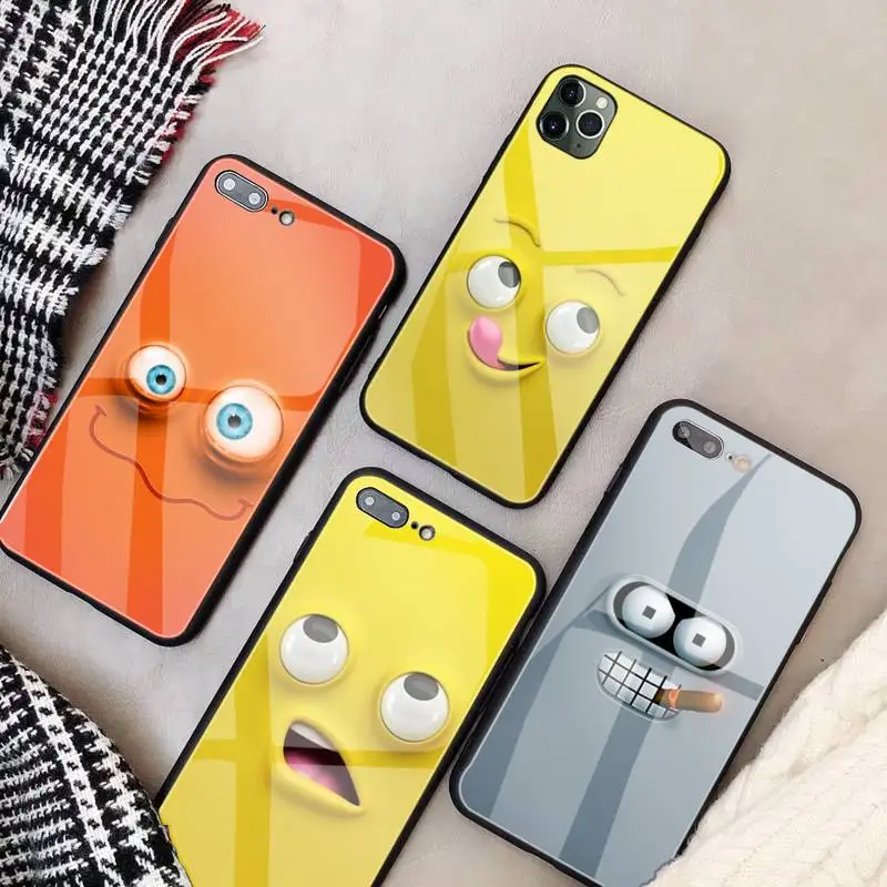 

Big Eyes Face Glass Phone Case Fundas Coque for IPhone 12 11 Pro Max Cases XR XS 7 8 Plus Cover Accessories Carcasa