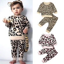Детские леопардовые спортивные костюмы для маленьких девочек и мальчиков, детская одежда, комплекты модный пуловер свитер+ длинные штаны Детские хлопковые комплекты из 2 предметов От 1 до 6 лет