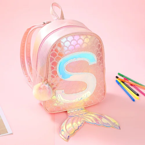 Симфония Русалка лазерный рюкзак 3D рыбья чешуя индивидуальность модный рюкзак милая девочка ребенок мультфильм Маленькая школьная сумка GB17 - Цвет: Pink mermaid