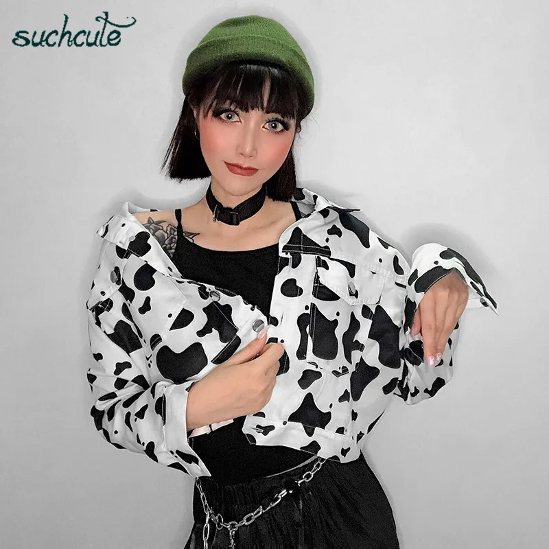price cut  SUCHCUTE Female Jacket Cow Print Coats For Women Korean Style Modis Longslive Casual Autumn 2019 Bu