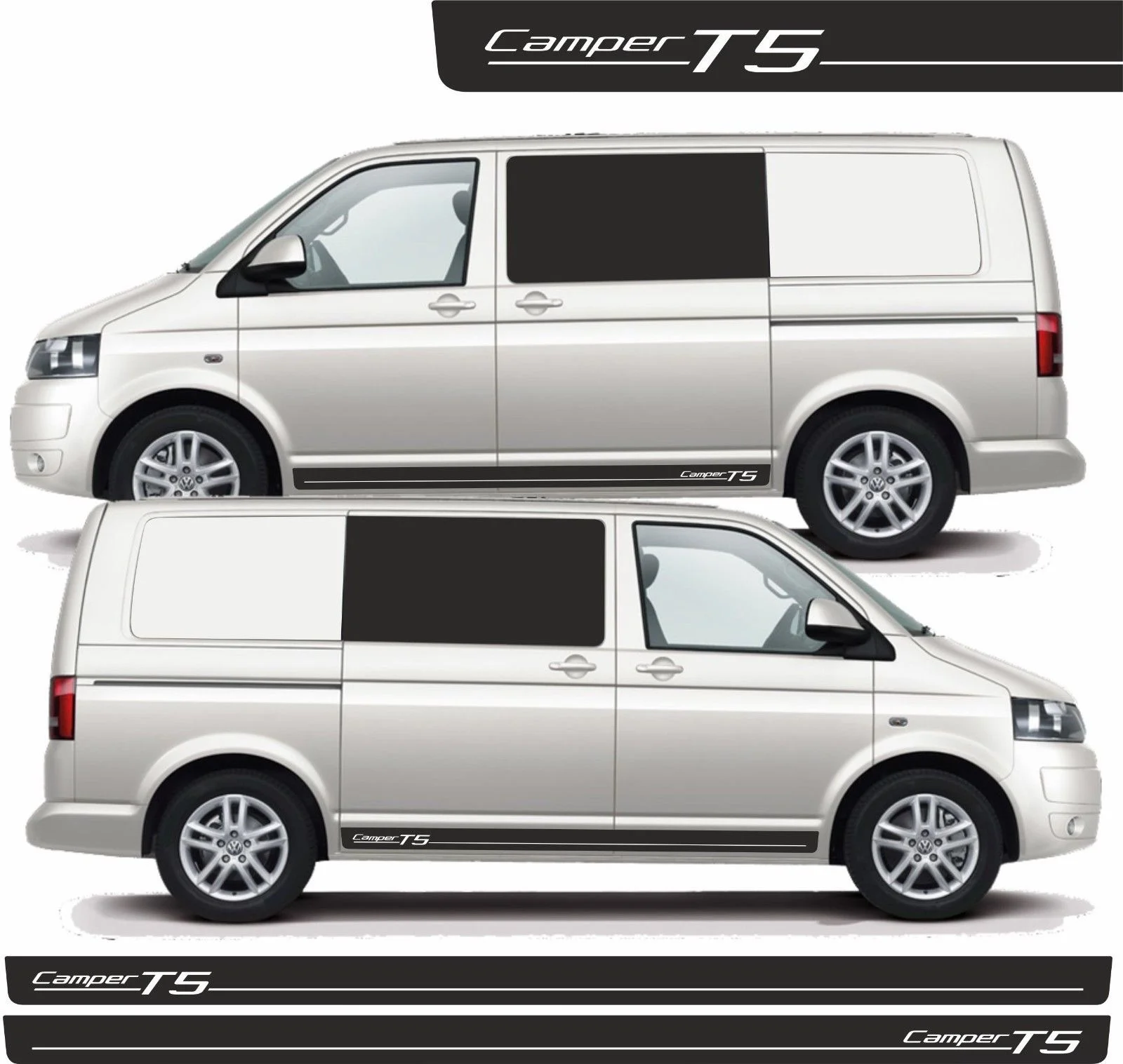 

For 2Pcs/Pair VW Transporter Camper T5 Side Stripes SWB Graphics Decals Stickers any colour