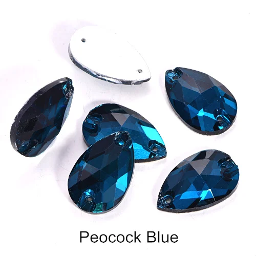 Peacock blue 6 размеров, цветные каплевидные стразы из стекла AB с отверстиями, красные стразы для шитья свадебного платья B0153 - Цвет: Peacock blue