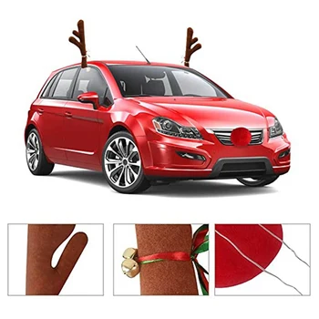 

Car Sticker Reindeer Antlers Nose-window Roof-top Grille Rudolph Reindeer Jingle Bell Christmas Costume Auto Decoration