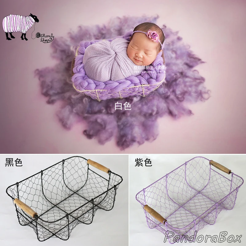 

Newborn Photography Props Box Baby Photoshoot Studio Posing White Iron Basket fotografia Accessories Baby Picture Shooting Bed