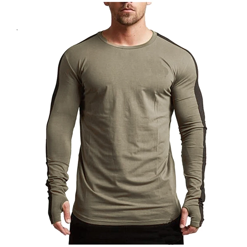 Nice Spring New Men Stitching Round Neck long-sleeved T-shirt Men self-cultivation Sports T-shirt Men Clothing Tops