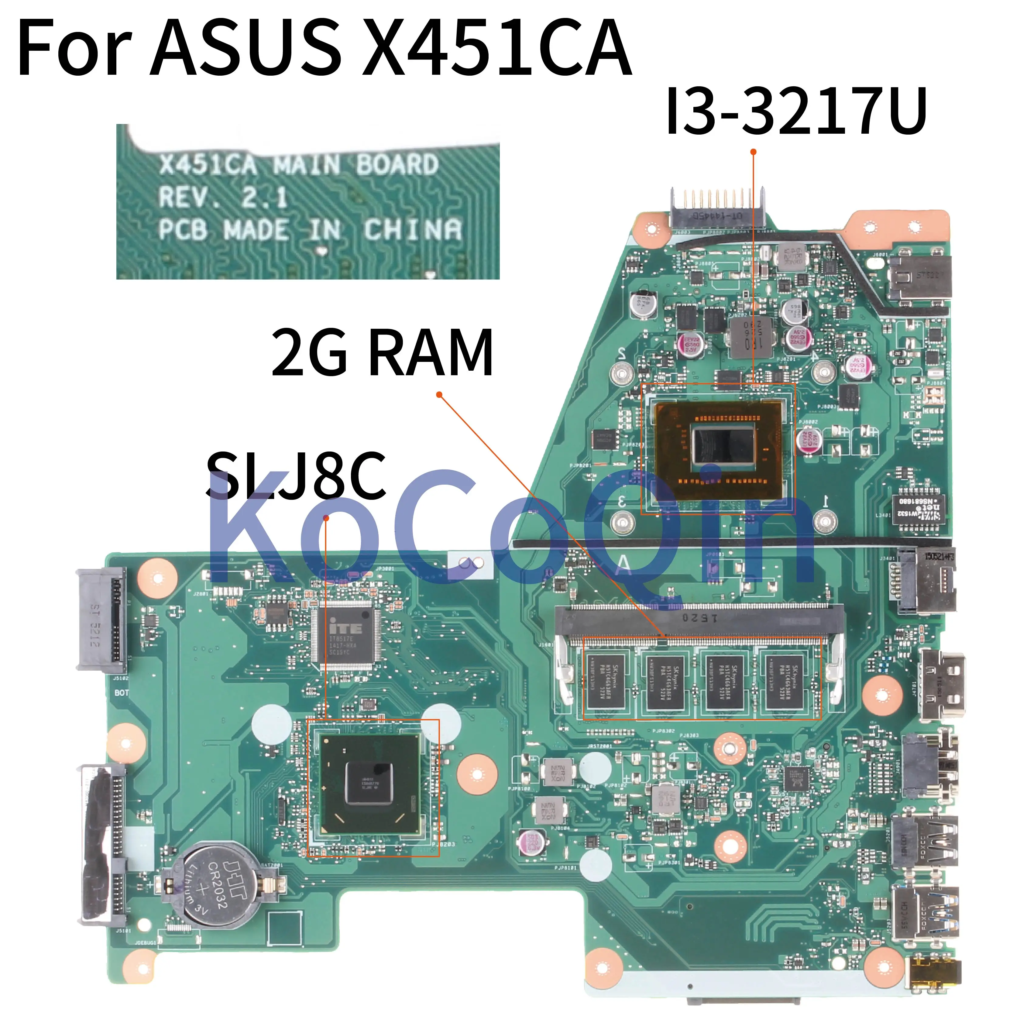 Материнская плата KoCoQin для ноутбука ASUS X451CA F451 F451C материнская REV.2.1 SLJ8C HM77 SR0N9