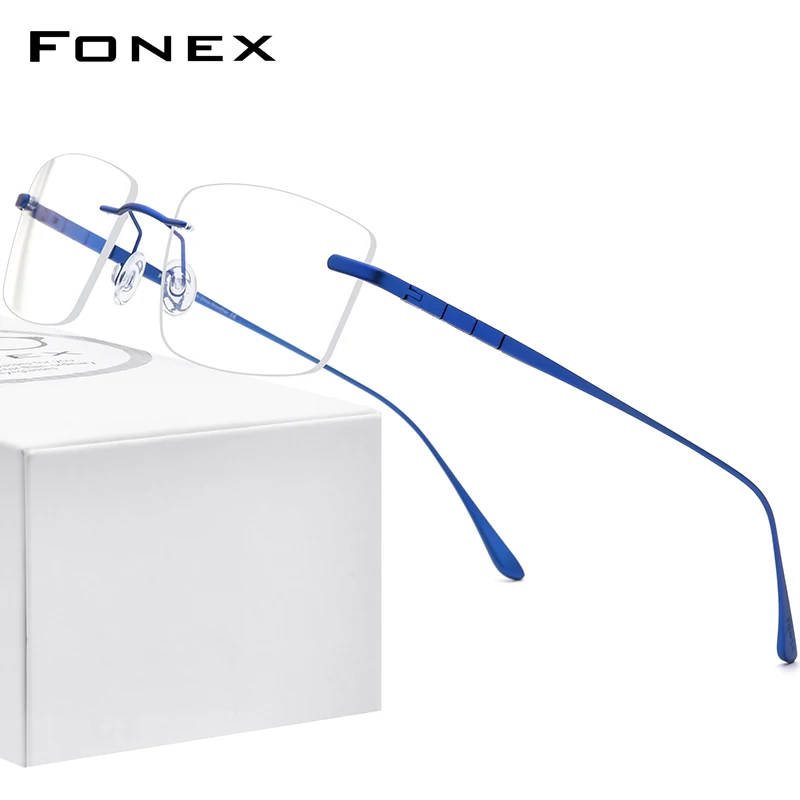 FONEX-Pure-Titanium-Eyeglasses-Frame-Men-Rimless-Prescription-Square ...