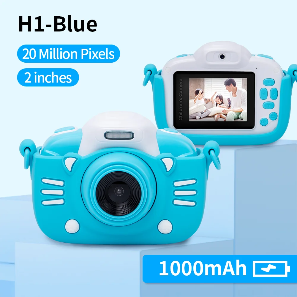 H1-Blue Детская цифровая камера 30MP 2,4 дюймовый ips экран 1080P HD видео селфи мини SLR детская игрушка камера для рождественских подарков Minibear - Цвет: H1-Blue
