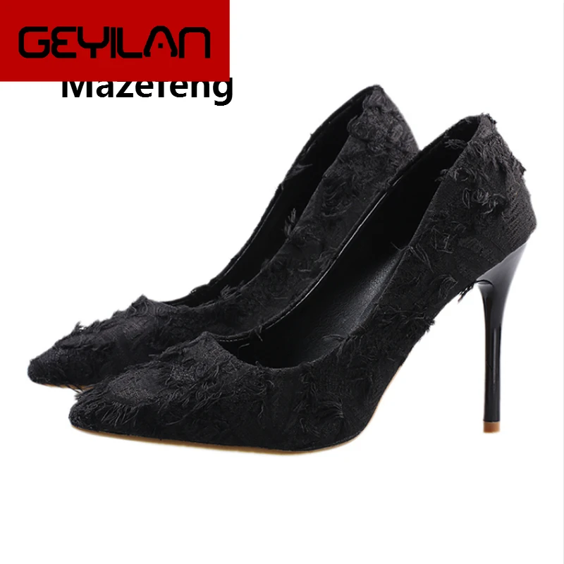 

Fashion Spring Women Faux Fur Pumps High Quality Women High-heeled Shoes Pointed Toe Female Pumps Buckle Thin Heels