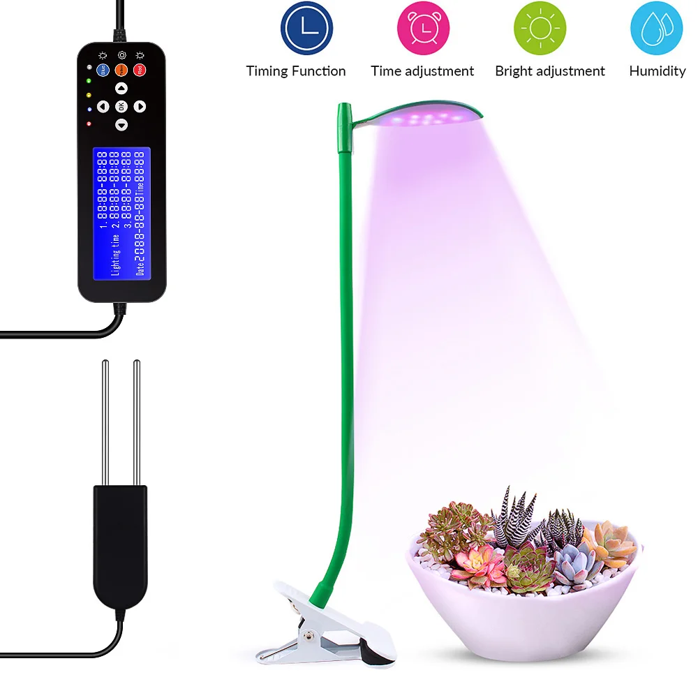 

Smart Growlight With Timing Function Clip Humidity Monitor Bright Adjustable LED Plant Light For Succulents Organic Gardening