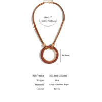 Amorcome Simple Large Circle Pendant Long Leather Cord Necklace Minimalist Sweater Chain on the Neck Collar Gift for Women