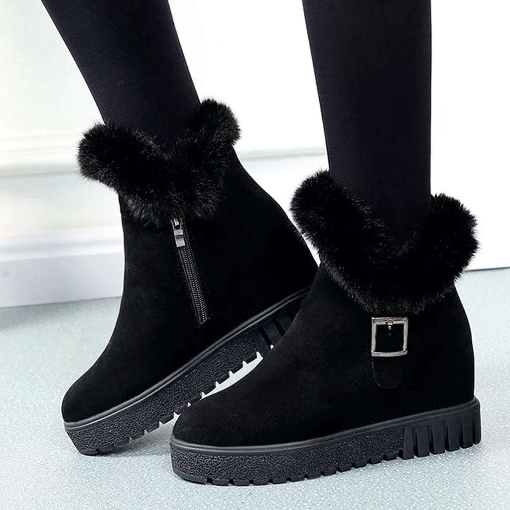 SAGACE Winter wild wedge with velvet boots thick non-slip warm women's short tube cotton boots solid color Zipper female boots