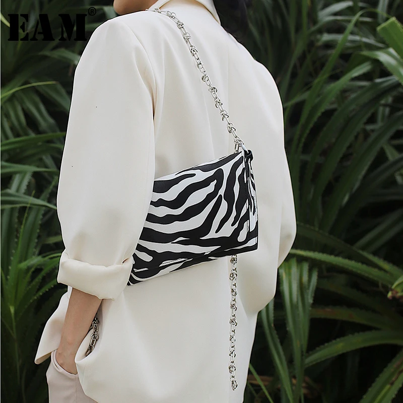 

[EAM] Women New Pu Leather Pattern Print Chain Stitch Personality Accessories Fashion Tide All-match Spring Autumn 2019 1D751