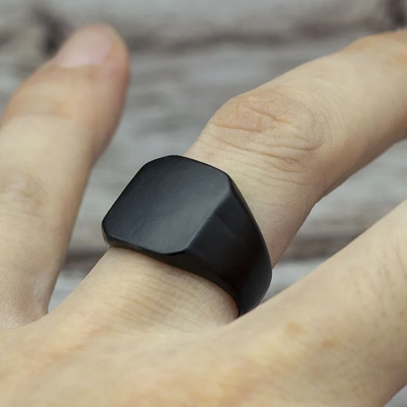 

European American Men Black Square Rings Simple Matt Ring Size 7-11 Dropshipping Jewelry