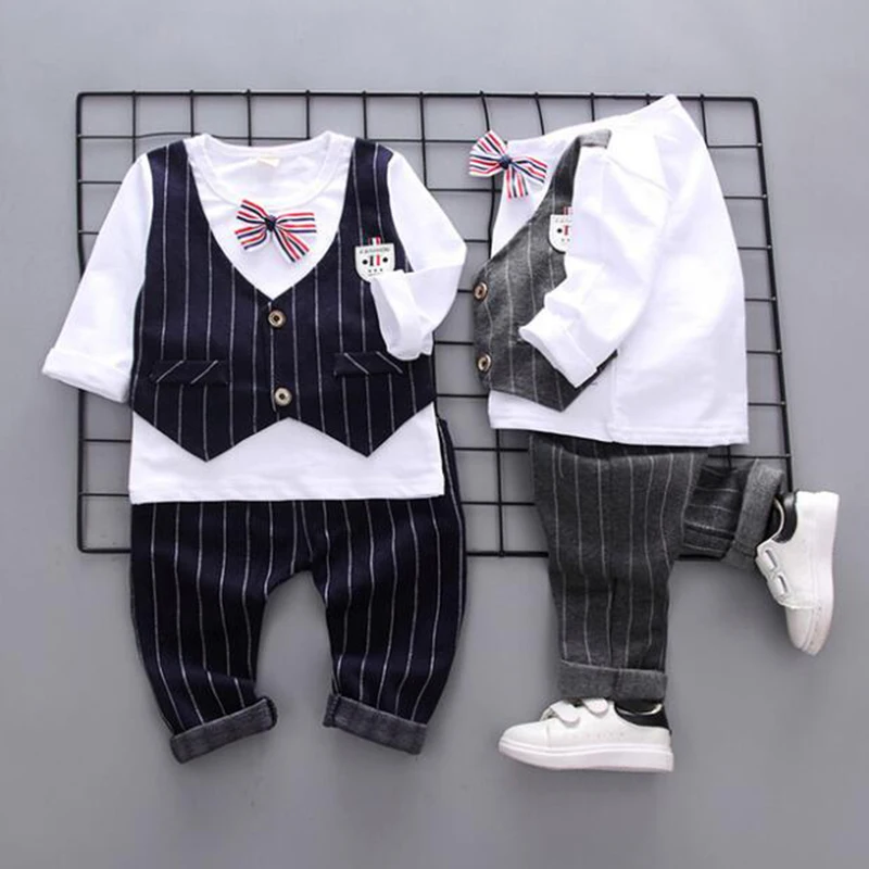 

Fashion Baby boys 3pcs sets Formal Autumn Clothing Set Top With Pants Performance Outdoor Outfits For 1-4T Baby Boys Clothes