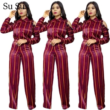 

Striped Print Two Piece Set Tracksuit Women Office Lady Outfits