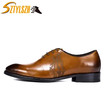 

Fashion Italian Style Men Dress Shoe Luxury Men's Business Oxfords Casual Flats Genuine Leather Classic Retro Wedding Party shoe