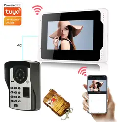 Tuya aplicativo inteligente de controle remoto, 1080p, wi fi, vídeo ip, 7 polegadas, senha de vídeo, impressão digital, interfone da porta, controle de acesso