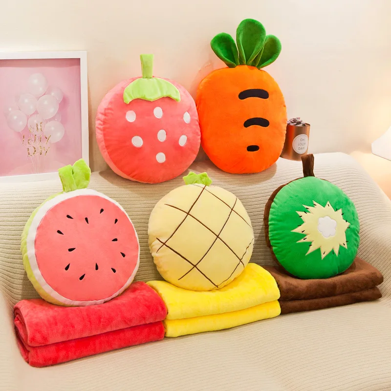 

2019 New Style Multi-functional Cartoon Three-in-One Pillow Blanket Fruit Dual Purpose Back Cushion Office Nap Blanket