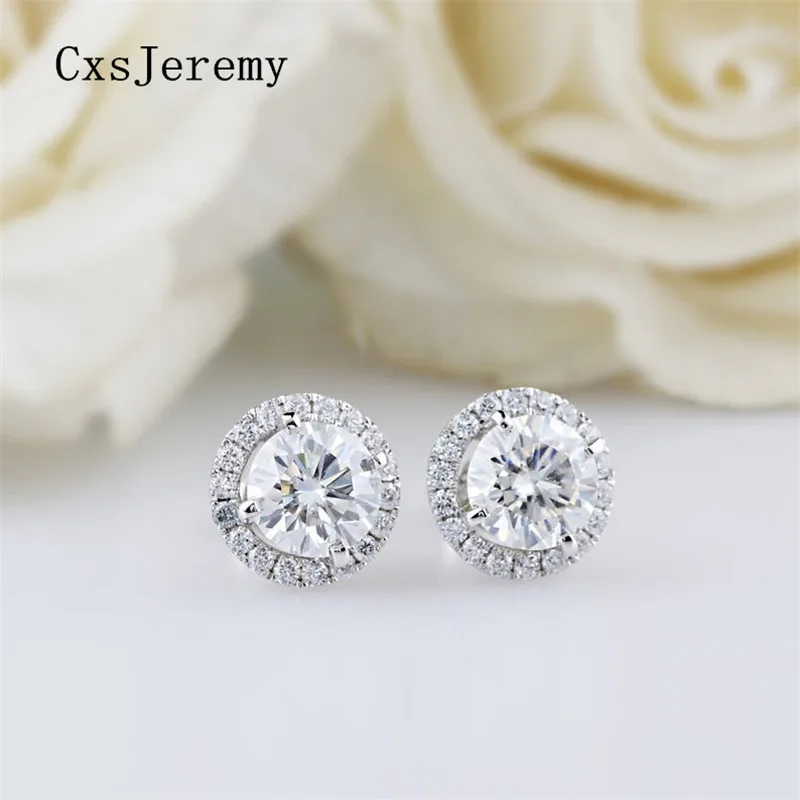 Серьги гвоздики CxsJeremy из белого золота 14 к 585 пробы серьги с муасанитом 1.2 ст/шт. 7