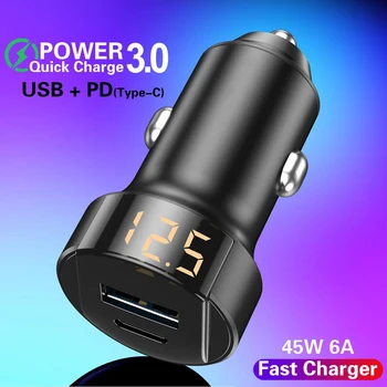 

PD Car Charger 45W Quick Charge 3.0 USB Car-charger For Mobile Phone QC3.0 Type-C Fast Charging Dual USB Phone Chargers