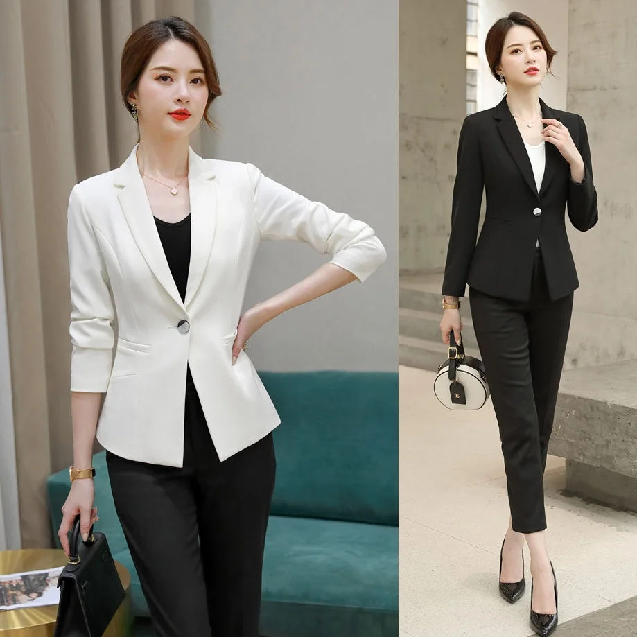 Formal Ladies White Blazer Women Business Suits with Pant and Jacket Sets Work Wear Clothes Pantsuits