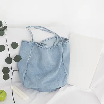 

Large Capacity 2019 Solid Women's Bags Denim Washed Casual Canvas Tote Simple Wild Shoulder Female Bag Handbag New Fashion
