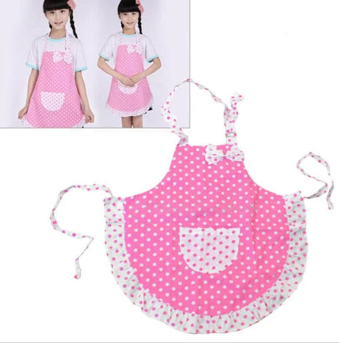 New Promotion Cute Kids Children Apron Princess Polka Dot Girls Painting Bow Cooking Apron