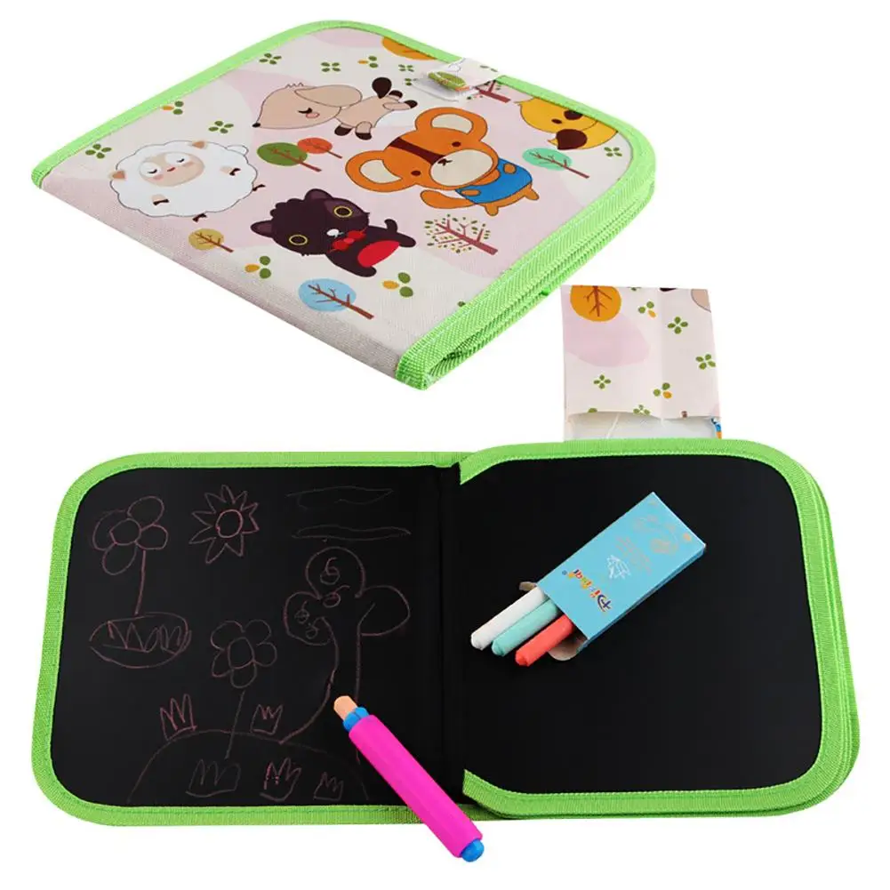 

Cute Kids Baby Cartoon Drawing Board Blackboard Toy Cloth Book with 3 Chalks New
