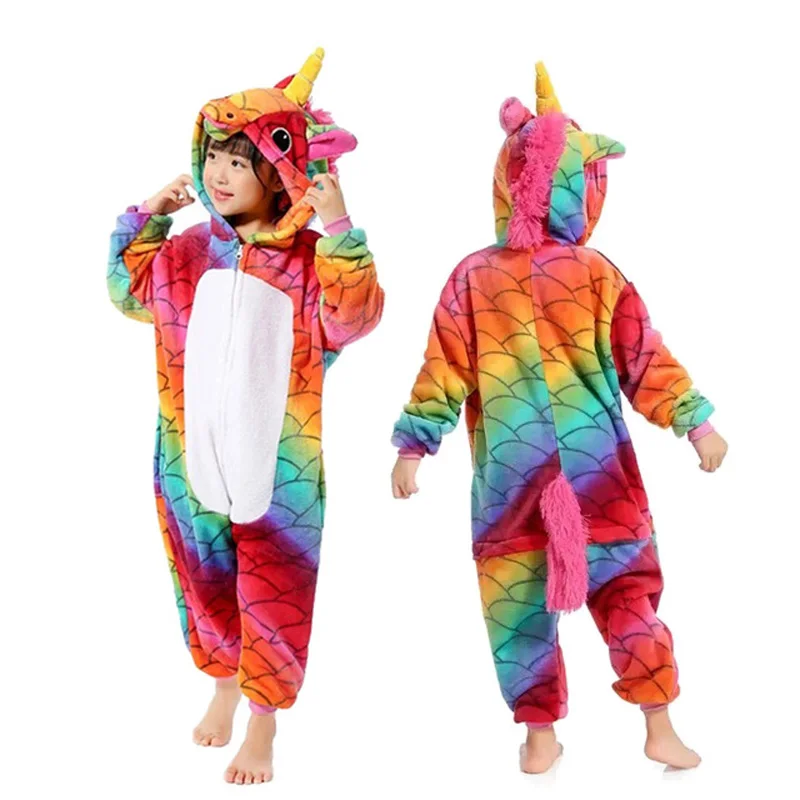 Kigurumi/зимние фланелевые пижамы с единорогом для девочек Детская Пижама рисунками