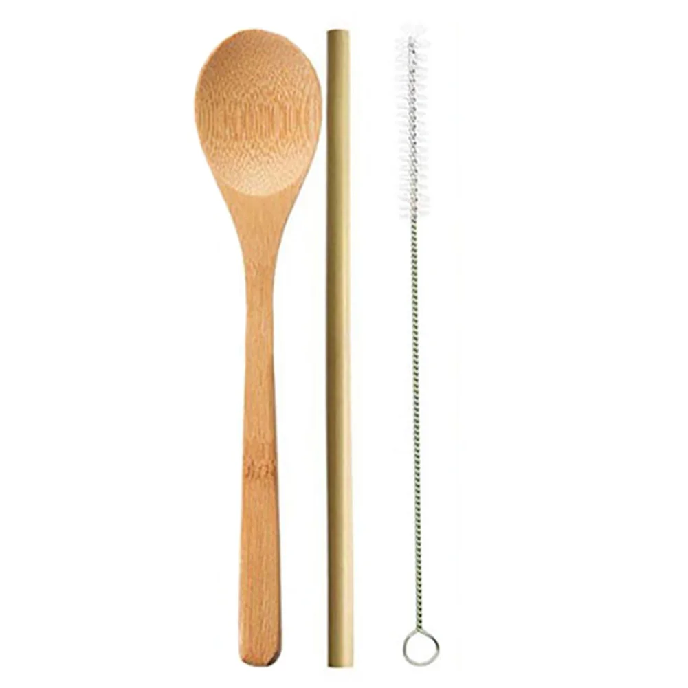 Bamboo Picnic Straw Eco-friendly Spoon Fork Chopstick Cutlery Set With Cloth Bag Kitchen Utensil Knife Natural Travel Portable