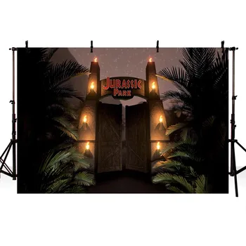 

Jurassic World Park Gate Light Dinosaur Birthday Backdrops High Quality Computer Print Party Background Photo Background