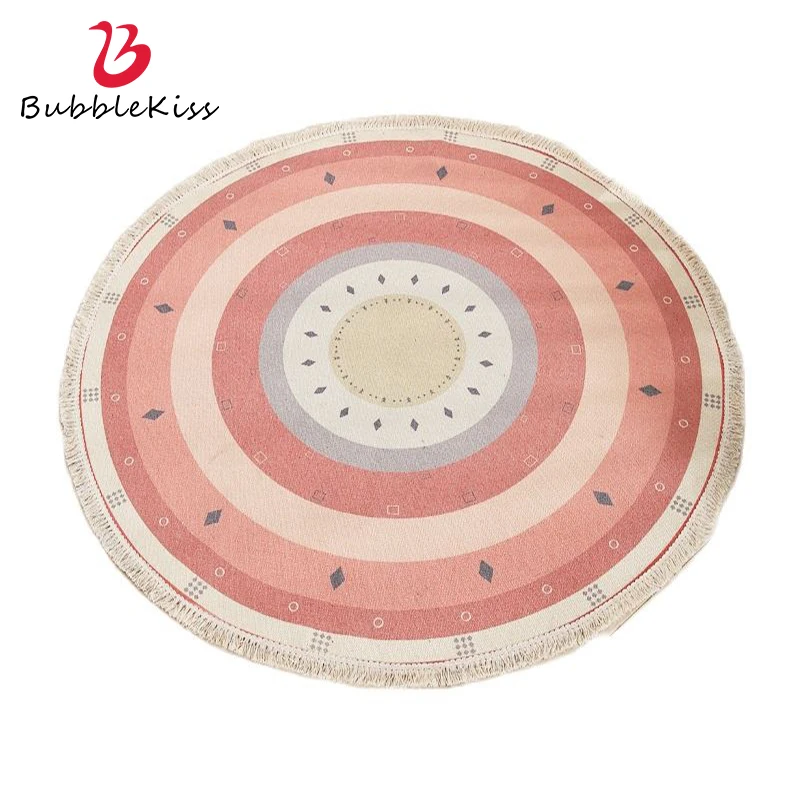 

Bubble Kiss Round Carpet Flax Tassel Bedroom Decoration Rug Home Anti Slip Design Floor Mat Fashion Computer Chair Area Foot Pad