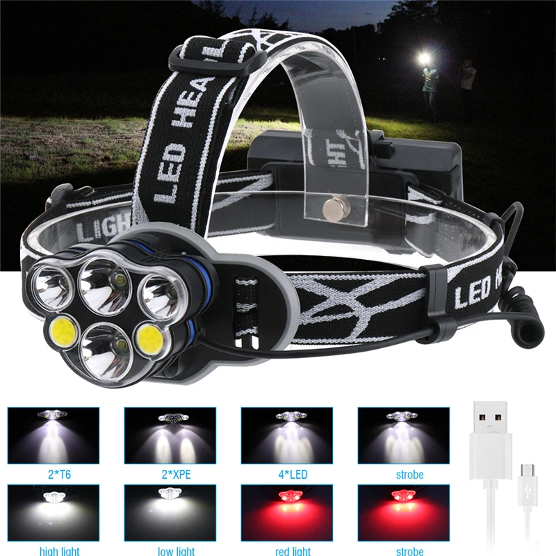 

Drop Shipping Powerful Headlight 6 LED T6 Headlamp ZOOM Flashlight Waterproof Rechargeable Lantern light for Fishing Camping