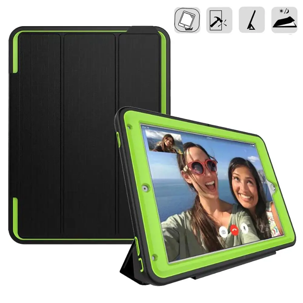 

Case For iPad Air 2 iPad 6 9.7 inch A1566,A1567,Smart Cover Funda With Screen Film Kids Shockproof Armor Rugged Full Protective