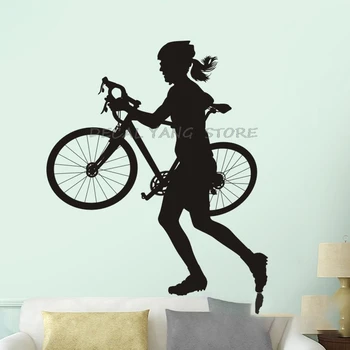 

Women Road Bike Shop Wall Sticker Customized Sports Posters Vinyl Wall Decals Decor Mural Car Windows Bicycle Glass Decal