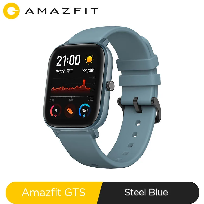 Steel Blue Глобальная версия, Новые смарт-часы Amazfit GTS, 5 АТМ, водонепроницаемые, для плавания, умные часы, 14 дней, батарея, управление музыкой, для телефона Xiaomi IOS - Цвет: Steel Blue