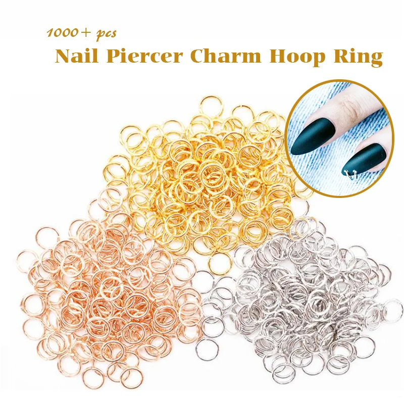 Mixed Color Piercing Nail Charms Nail Dangle Ring Metal Alloy Nail Jewelry Glitter 3D Nails Rhinestones Nail Art Decoration 3